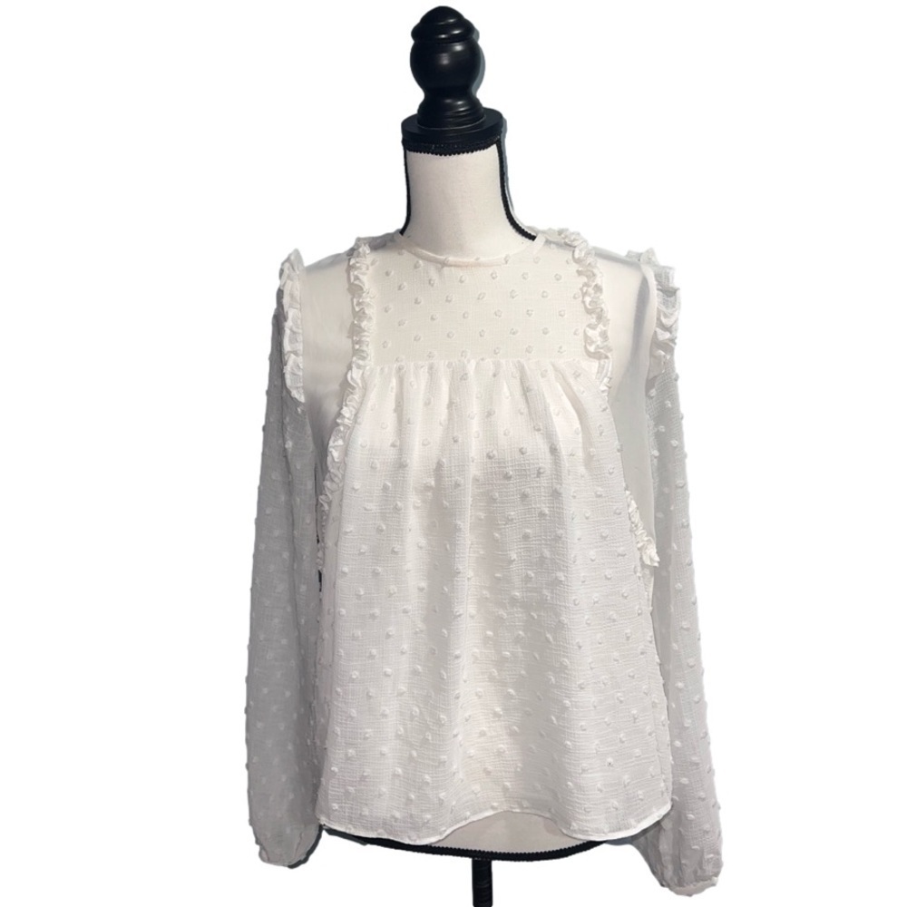 *Strut & bolt- white polka dot long sleeve shirt